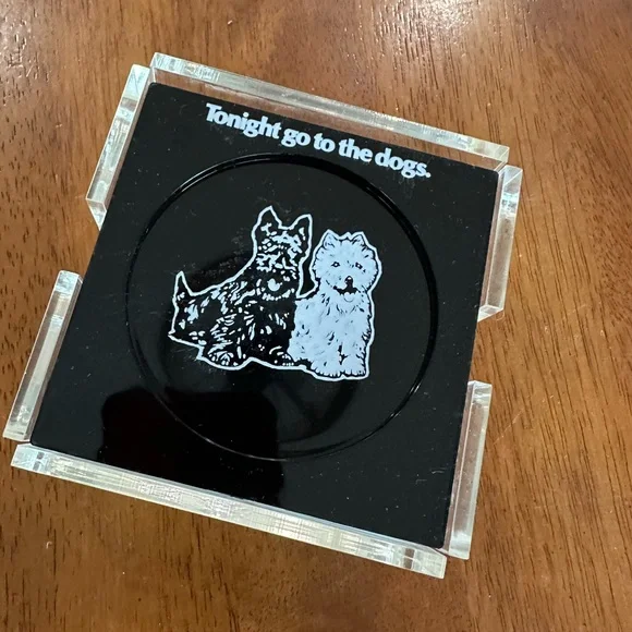 RARE Vintage Art Deco Black & White Scotch Whisky Scottie & Westie Dog Coasters - Picture 5 of 8